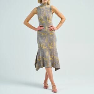 Rachel Comey Pauliina Dress Extra Small Chenille Jacquard Silver Yellow EUC $725